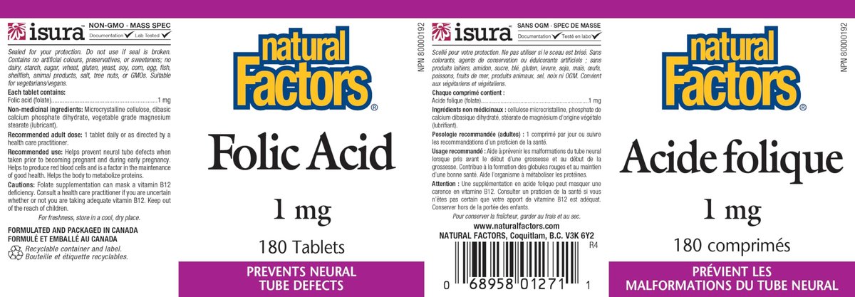 Folsäure 1 mg (180 Tabletten) – Natürliche Unterstützung für Zellteilung und Schwangerschaft