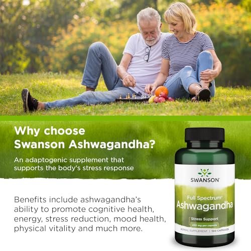 Swanson Full Spectrum Ashwagandha – Natürliche Unterstützung für Stressabbau, Energie, Schlaf und Immunsystem* – Traditionelles ayurvedisches Nahrungsergänzungsmittel – Glutenfrei & Nicht-GVO – 100 vegane Kapseln
