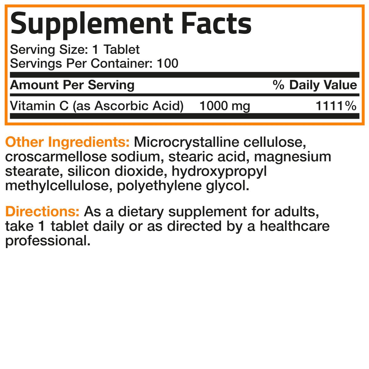 Bronson Vitamin C 1000 mg – Premium Nicht-GMO Ascorbinsäure Tabletten, 100 Tabletten