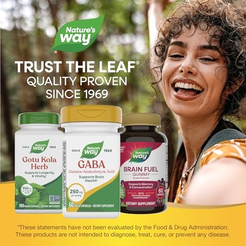 Nature's Way GABA, Gamma-Aminobuttersäure, Unterstützt die Gehirngesundheit*, 250 mg pro Portion, 60 vegane Kapseln (Verpackung kann variieren)