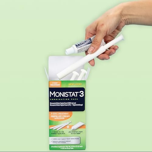 Monistat 3-Tage Vaginalpilzbehandlung für Frauen, 3 vorgefüllte Miconazol-Cremes und äußerliche Juckreizlinderung (9g Tube), reguläre Stärke