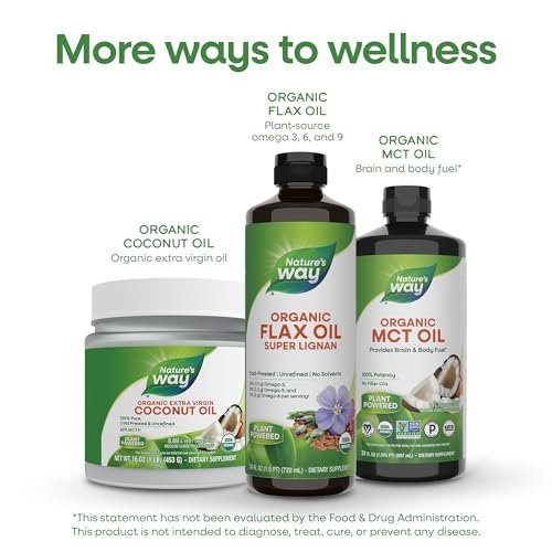Nature's Way Bio-Leinöl Super Lignan, kaltgepresstes Leinsamenöl mit Omega-3 ALA, unraffiniertes Bio-Leinöl, ungesüßt, 24 Fl Oz