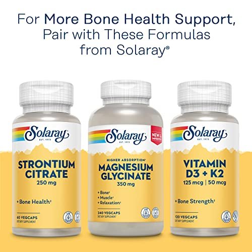 SOLARAY Calcium Bisglycinat 1000 mg für Frauen & Männer – Calcium mit Vitamin D3, Unterstützung für Knochenstärke und Zahngesundheit, chelatierte Kapseln, leicht verdaulich – 120 vegane Kapseln