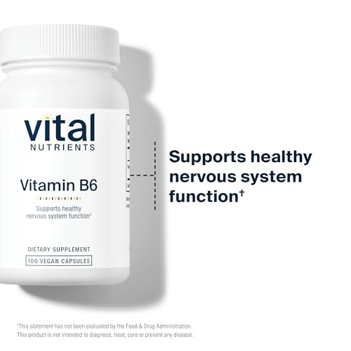 Vital Nutrients Vitamin B6 – Veganes Pyridoxin HCl für Nervensystem, Muskeln & Knochen* – Hochdosiertes Vitamin B6 bei Menstruationsbeschwerden* – Gluten-, Milch- & Sojafrei – 100 Kapseln