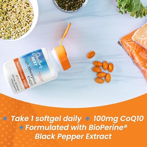Doctor's Best Hochdosiertes CoQ10 mit BioPerine – 100 mg, 60 Softgels – Glutenfrei, natürlich fermentiert – Unterstützt Herzgesundheit & Energieproduktion