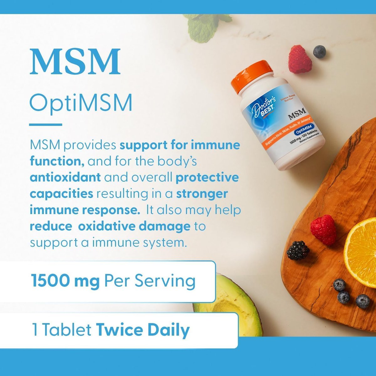 Doctor's Best MSM Supplement 1500mg für Männer & Frauen - Unterstützt Haar, Haut, Nägel, Gelenkgesundheit & Beweglichkeit, Liefert wertvollen Schwefel mit OptiMSM, Glutenfrei, Nicht-GVO, Vegan - 120 Tabletten