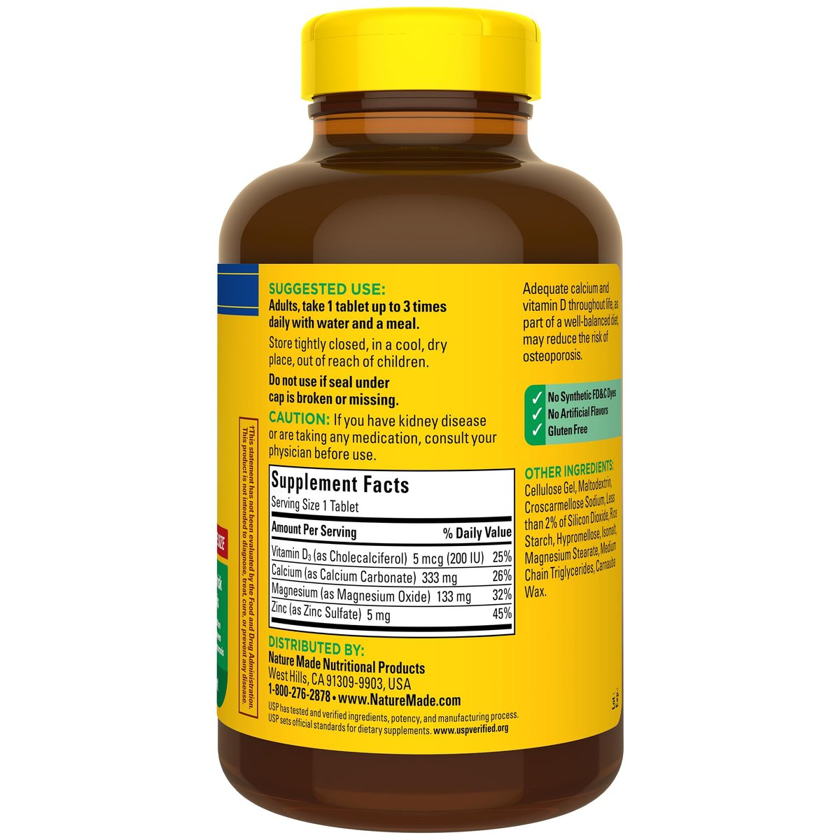 Nature Made Calcium Magnesium Zinc mit Vitamin D3 – 300 Tabletten für starke Knochen