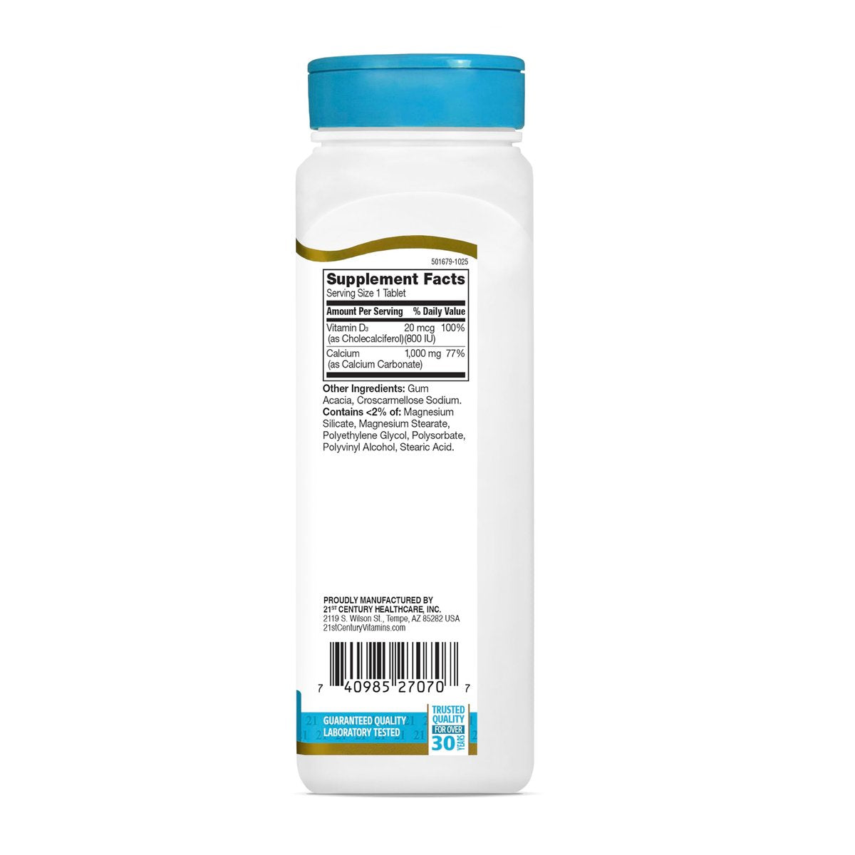 21st Century Calcium Plus D3 Tabletten, 90 Stück, 1000 mg Calcium mit Vitamin D3 20 µg (800 IE), glutenfrei & nicht-GVO, Knochengesundheitspräparat für Männer & Frauen, ohne zugesetzte Hefe oder künstliche Aromen