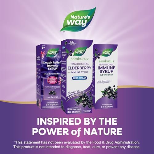 Nature’s Way Sambucus Zero Sugar Traditioneller Holundersirup – Hochkonzentrierter Holunderextrakt, zuckerfrei, Beerengeschmack, 240 ml