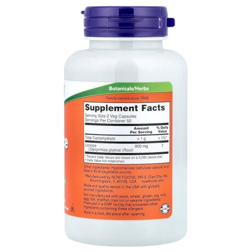 Now Foods Süßholzwurzel 450 mg, 100 Kapseln – Hochwertiges Kräuterergänzungsmittel