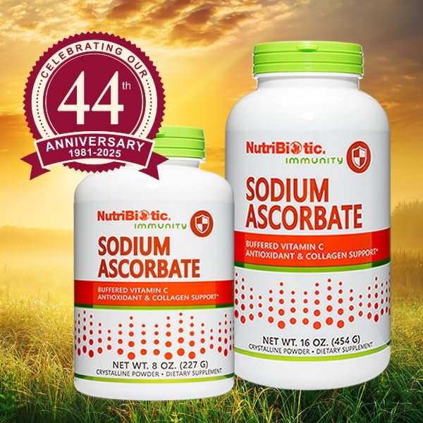 NutriBiotic Natriumascorbat gepufferte Vitamin C Pulver, 227 g | Vegan, nicht säurehaltig & leichter verdaulich als Ascorbinsäure | Essentielle Immununterstützung & Antioxidans | Gluten- & GVO-frei
