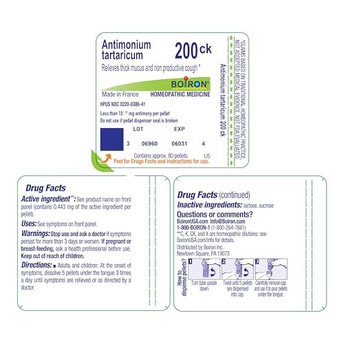 Boiron Antimonium Tartaricum 200Ck Homöopathisches Mittel gegen Husten – 80 Kügelchen