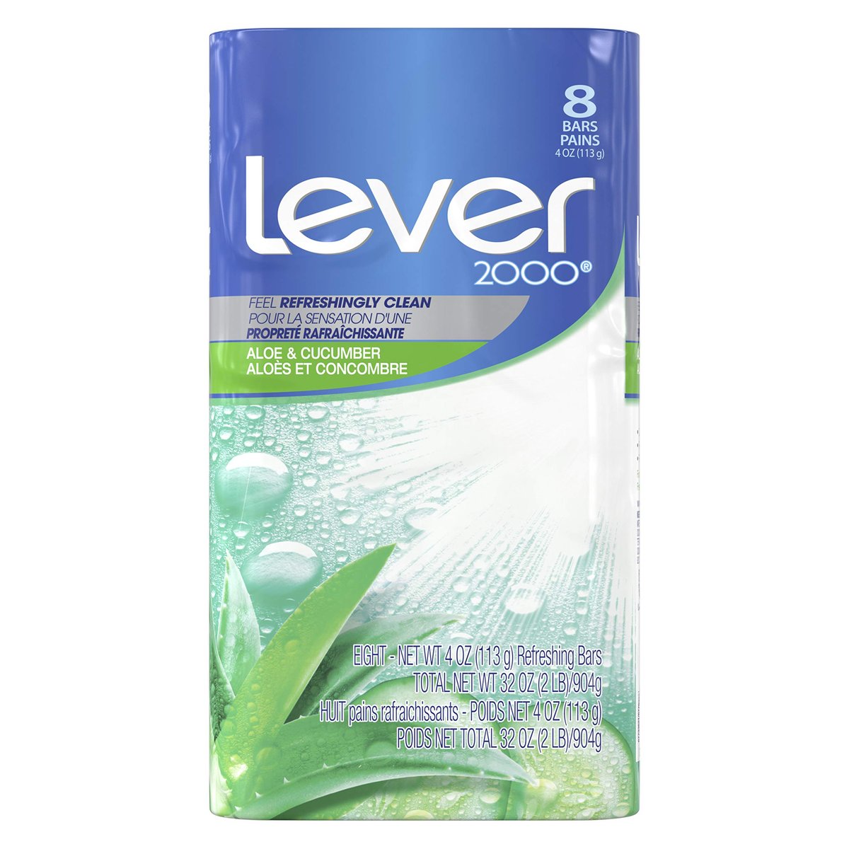 Lever 2000 Erfrischende Körper- und Gesichtsseife Aloe & Gurke – Wirksam gegen Bakterien – 4 oz, 8er-Pack