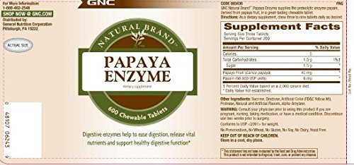 GNC Natural Brand Papaya Enzymes – 240 Tabletten – Unterstützt eine gesunde Verdauungsfunktion