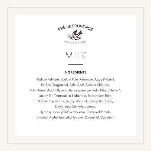 Pre de Provence Kunstseife mit Bio-Sheabutter – Quad-Gemahlene Naturseife für reichhaltigen, sanften Schaum – 8,8 Unzen – Milch