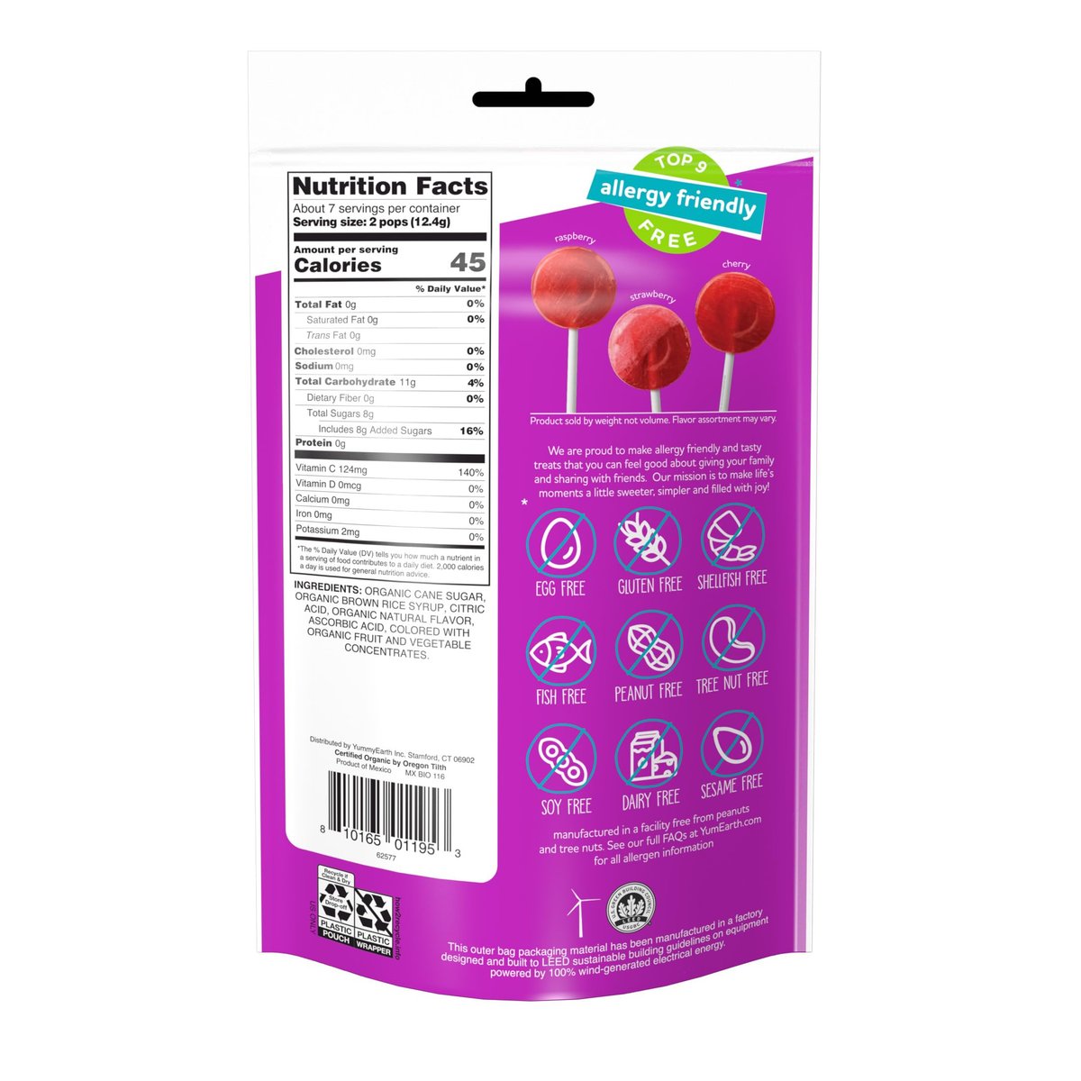 YumEarth Bio Vitamin-C Lutscher, 14 Stück, Allergikerfreundlich, Glutenfrei, Nicht-GMO, Vegan, Ohne Künstliche Aromen oder Farbstoffe