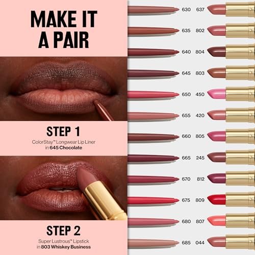 Revlon Colorstay Lipliner mit integriertem Anspitzer – Langanhaltende, satte Farben, sanftes Auftragen, 675 Red, 0,01 oz