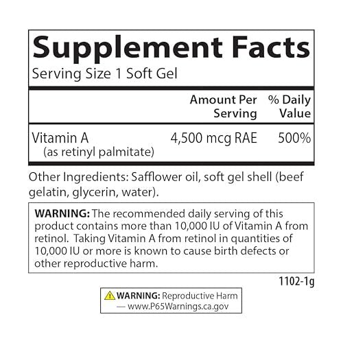 Carlson Vitamin A 15.000 IE (4500 µg RAE) Palmitat – 240 Softgels für Sehkraft, gesunde Haut & Immunsystem