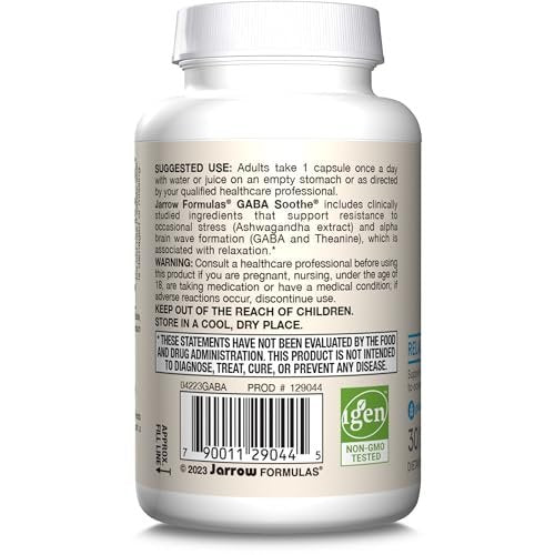 Jarrow Formulas® GABA Soothe® – Nahrungsergänzungsmittel zur Entspannung und Stressbewältigung, 30 vegane Kapseln, 30-Tage-Vorrat