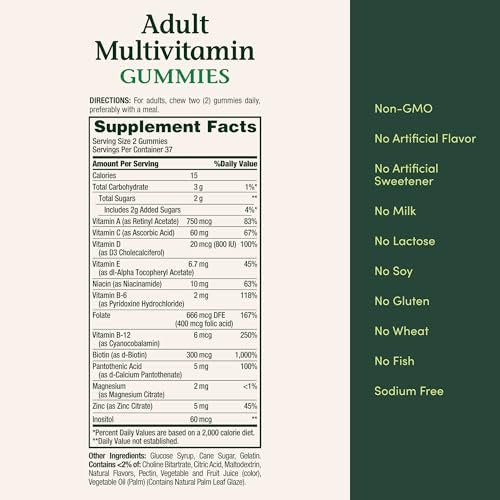 Nature's Bounty Multivitamin Gummies für Erwachsene – Tägliche Nährstoffversorgung mit Orangen-, Kirsch- und Traubengeschmack, 75 Gummis
