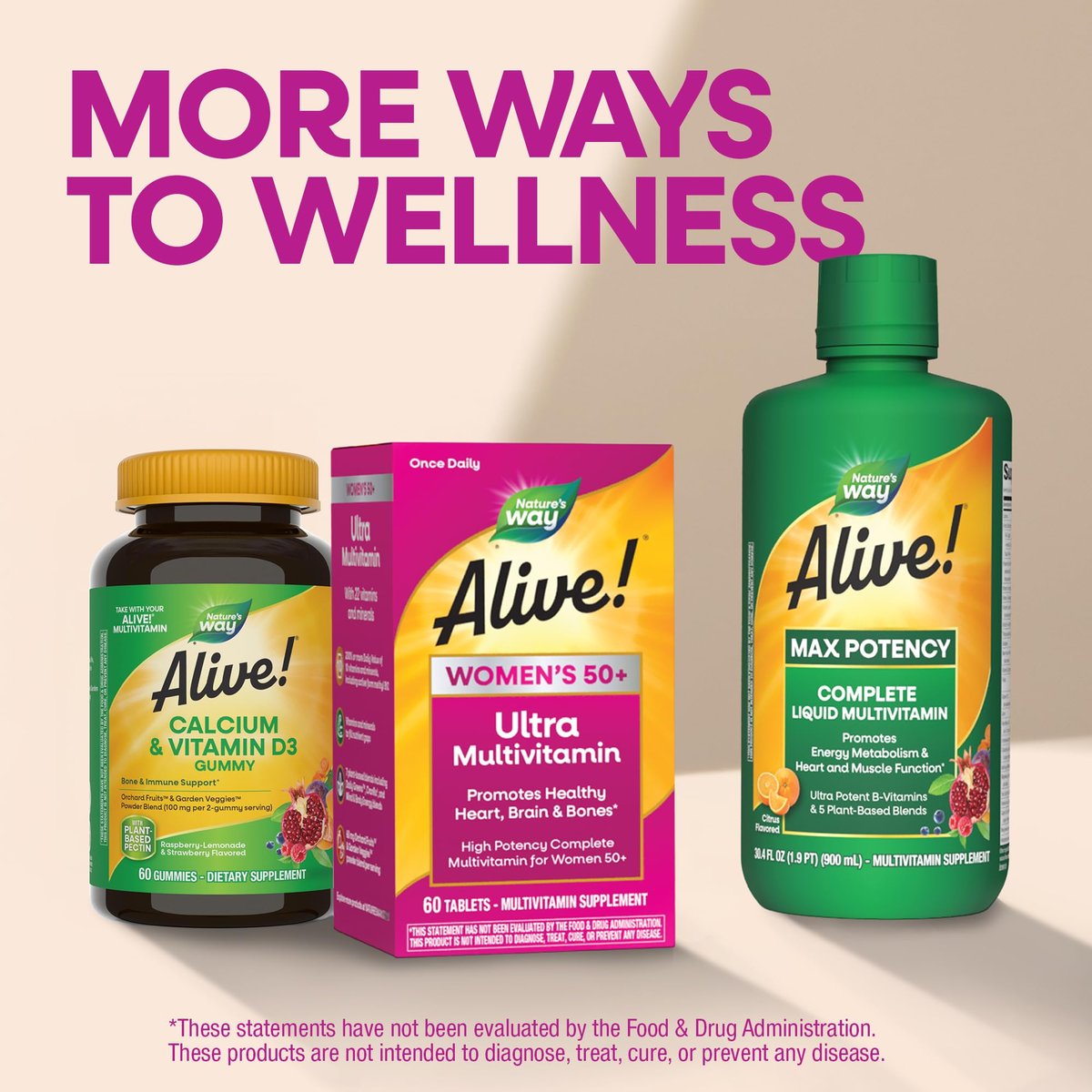 Nature's Way Alive! Ultra Potency Multivitamin für Frauen 50 Plus – Hochpotente Formel mit Vitamin D3, C, E, methyliertem B12 – Unterstützt Herz, Gehirn und Knochengesundheit*, 60 Tabletten
