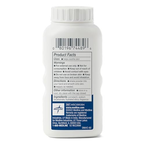 Medline Remedy Essentials Maisstärke-Puder (1,5 oz Flasche) – Frischer Duft, Talkumfrei, Reisegröße, Hautpflege, absorbiert Schweiß, beruhigt, reduziert Reibung & Scheuern – für Erwachsene, Füße, Leisten