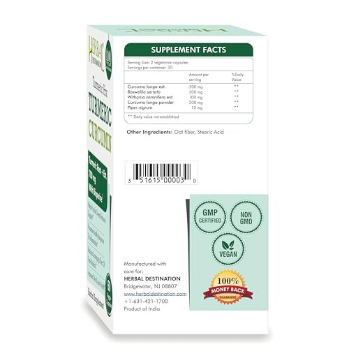 Herbal Destination Turmeric Supplement Hrx – Immunsystem-Unterstützung, Stoffwechsel-Booster, Gelenkpflege mit Curcumin, Boswellia, Curcuma & Schwarzem Pfeffer Extrakt – 60 Kapseln