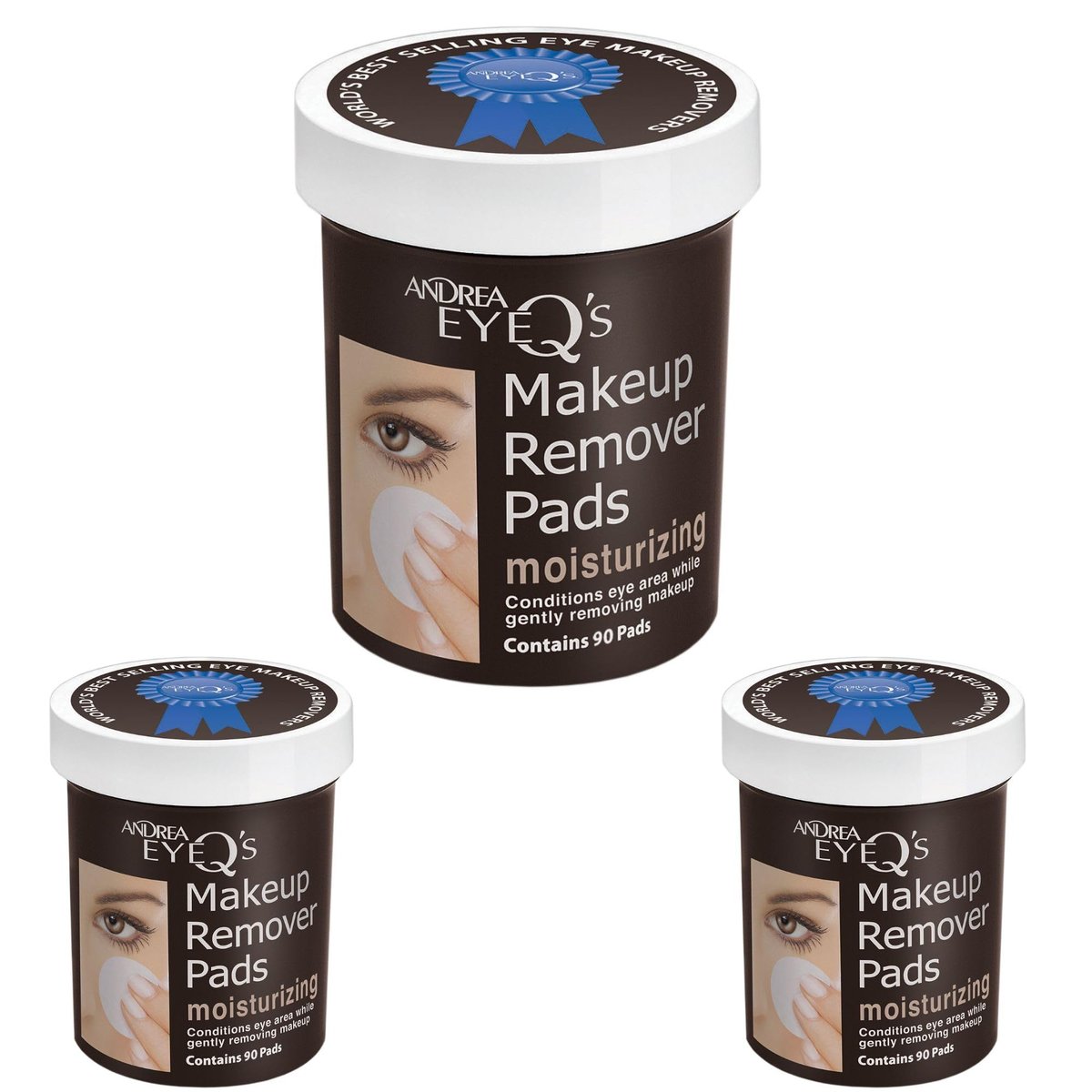 Andrea Eye Q's Feuchtigkeitsspendende Augen-Make-up-Entferner Pads, 90 Stück (Pack mit 3)