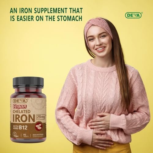 DEVA Nutrition Veganes Chelat-Eisen 29 mg mit B-12 – Hochdosiert, leicht zu schlucken – 90 Tabletten, 2er-Pack