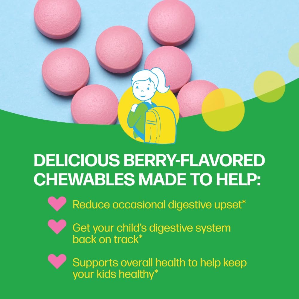 Culturelle Kids Kautabletten Tägliches Probiotikum für Kinder ab 3 Jahren, 30 Stück, #1 von Kinderärzten empfohlene Marke, Natürlicher Beerengeschmack, Unterstützt Verdauung, Mundgesundheit & Immunsystem