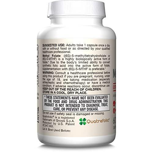 Jarrow Formulas Extra Starkes Methylfolat 400 mcg – Nahrungsergänzungsmittel für Herz-Kreislauf- und neurologische Gesundheit, 60 vegane Kapseln, 60 Tage Vorrat