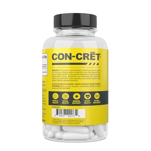 CON-CRET Creatin HCl Kapseln | Muskel-, kognitive & zelluläre Energieunterstützung | Kein Blähungen oder Krämpfe | Hergestellt in den USA & NSF-zertifiziert | Creatin-Pillen (72 Stück)