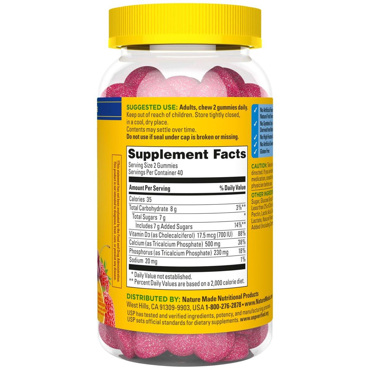 Nature Made Calcium Gummies mit Vitamin D3 – 500 mg pro Portion, 80 Gummibärchen, 40 Tage Vorrat