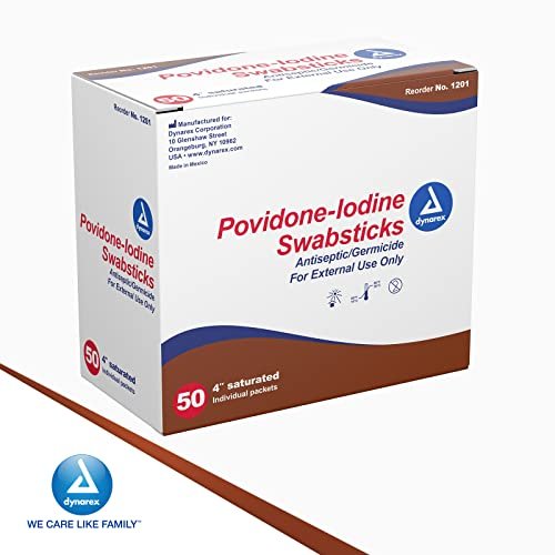 Dynarex Povidon-Iod-Tupferstäbchen – 50 einzeln verpackte Antiseptika-Tupfer zur Hautdesinfektion