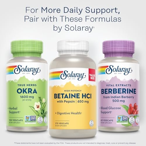 SOLARAY Okra Frucht 1600 mg – Ballaststoffreiche Nahrungsergänzung für tägliches Wohlbefinden – Vegan, 100 Kapseln