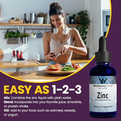 WellnessOne Ionische Flüssig-Zinktropfen zur Immununterstützung – Hoch absorbierbares Zinkpräparat für Kinder & Erwachsene – USA-getestet, vegan, nicht-GVO, glutenfrei, 1,67 fl oz