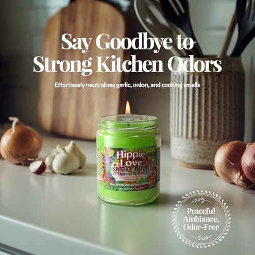 Hippie Love Smoke Odor Exterminator 13oz Duftkerze im Glas – Neutralisiert Rauchgeruch