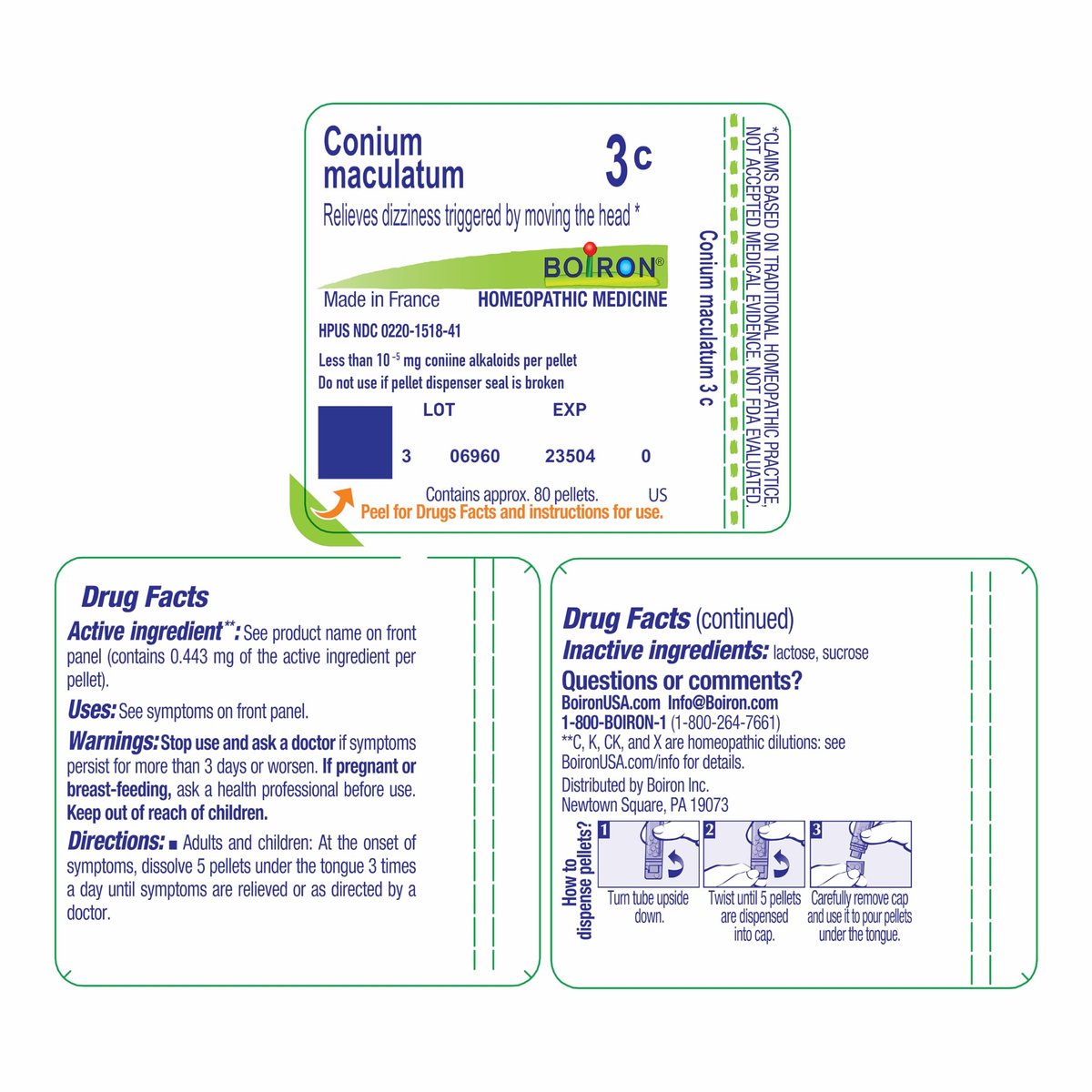 Boiron Conium Maculatum 3C – Homöopathisches Arzneimittel bei Schwindel bei Kopfbewegungen, 80 Kügelchen
