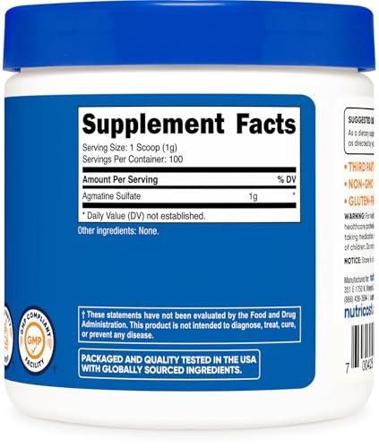Nutricost Agmatin 100 Gramm – Reines Agmatinpulver 100 Portionen (Agmatinsulfat)