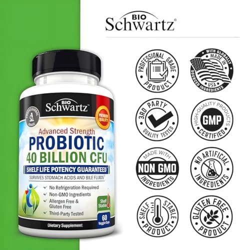 BioSchwartz Tägliches Probiotikum – 40 Milliarden KBE für die Darmgesundheit – Probiotika für Männer und Frauen – Verdauungsgesundheit mit Astragalus & Lactobacillus – Haltbar ohne Kühlung – 60 Kapseln