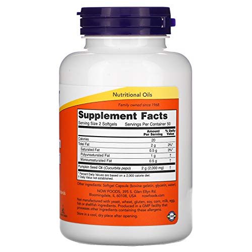 Now Foods Kürbiskernöl 1000 mg Weichkapseln, 200 Stück (2x100)