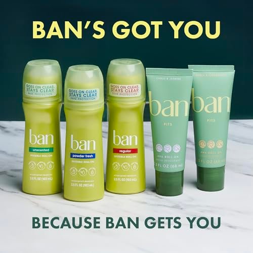 Ban Original Unscented 24-Stunden Antitranspirant, unscented, 3,5 oz Roll-On Deodorant, 4er-Pack, Schutz vor Achselnässe mit geruchsbekämpfenden Inhaltsstoffen
