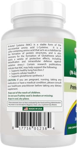 Best Naturals NAC N-Acetyl-Cystein 600 mg 250 Kapseln – Hochdosiertes Nahrungsergänzungsmittel