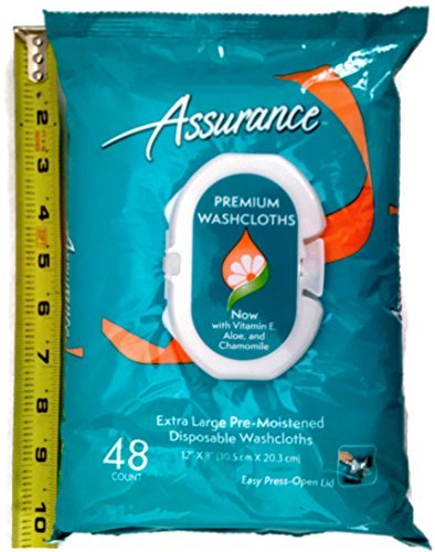 Assurance Premium Vorbefeuchtete Einweg-Waschlappen, Extragroß, 48 Stück, Mehrfachpackung mit 4 (insgesamt 192 Tücher)