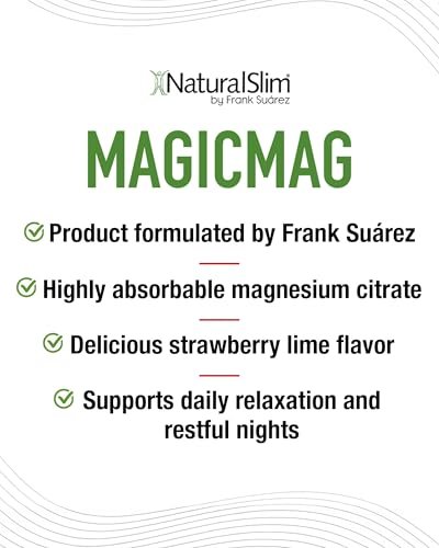 NaturalSlim MagicMag – Hochabsorbierbares Magnesiumcitrat-Pulver für Entspannung, Energie, besseren Schlaf und Stoffwechselunterstützung – Magnesiumergänzung für Frauen und Männer – Erdbeer-Limetten-Geschmack 227 g