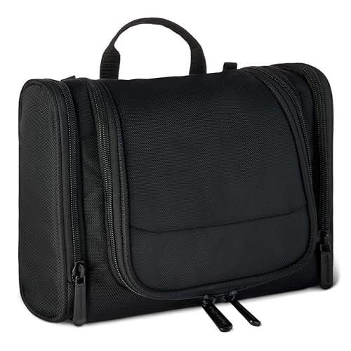 Geräumige Kulturbeutel zum Aufhängen – Reise-Dopp-Kit mit mehreren Fächern, langlebiges 1680D-Polyester, große Kapazität, kompaktes Design, Schwarz