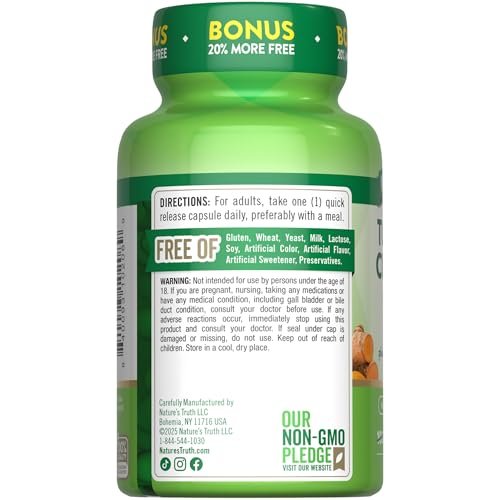 Nature's Truth Kurkuma Curcumin mit Schwarzem Pfeffer Extrakt | 120 Kapseln | Non-GMO & Glutenfrei