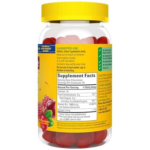 Nature Made Vitamin B12 Gummies 1000 mcg pro Portion – Nahrungsergänzungsmittel zur Unterstützung des Energiestoffwechsels, 150 Fruchtgummis, 75 Tage Vorrat