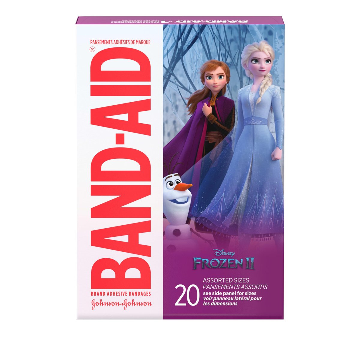 Band-Aid Marke Sterile Pflaster für Kinder mit Disney Frozen Motiven – 20 einzeln verpackte Wundpflaster in verschiedenen Größen für kleine Schnitte und Schrammen