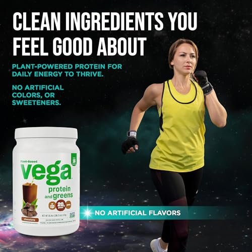 Vega Premium Protein + Supergreens, Schokolade – 20g veganes Protein, laktose- & glutenfrei, 544 g (16 Portionen)